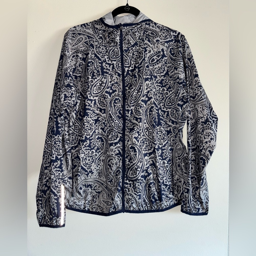 New Balance x J.Crew Navy Paisley Print Active Jacket Windbreaker Sz L